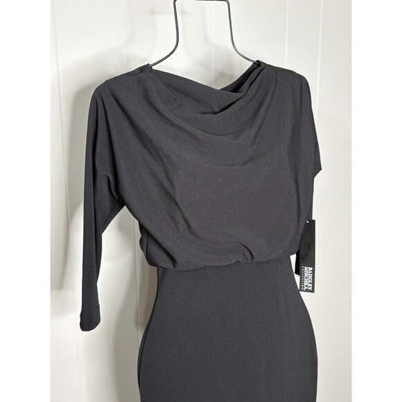 $295 NWT Badgley Mischka Size XS Women's Black Boat Neck Midi Dress‎ Sleeves - Picture 2 of 7